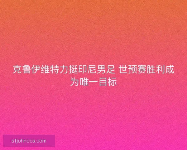 克鲁伊维特力挺印尼男足 世预赛胜利成为唯一目标